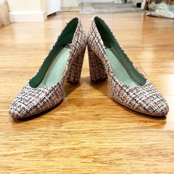 LAB by A.G. tweed chunky heels (gray, white, blue, red). Made in Spain. Size 9.5 - Picture 7 of 14